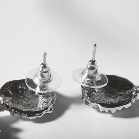 Earrings Metal "Caribbean" rectangular, silver color-1