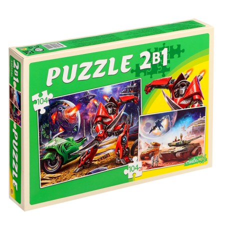Puzzles 2 in 1 "Transformers and transport No. 1", 104 elements in each puzzle