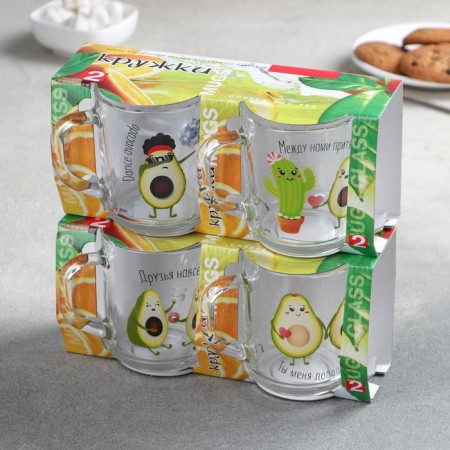 A set of mugs "Avocado", 200 ml, 2 pcs, mix, in gift packaging-5