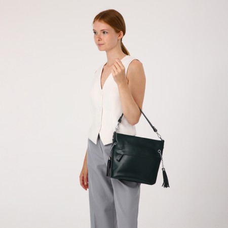 Luggage bag on lightning, 2 outer pockets, long belt, green color-12