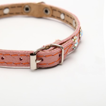 The collar is two-layer leather with rhinestones, 1.2 x 35 cm, Osh 20-30 cm, pink-1