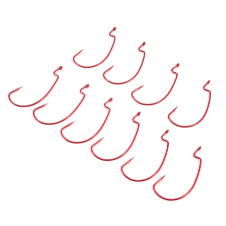 The hook KOI Super Lock Worm, size 20 Ints, Red color, offset 10 pcs.-1