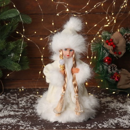 Snow Maiden "in a fluffy fur coat, with a flashlight" moves, with a backlight, 30x18 cm, milk
