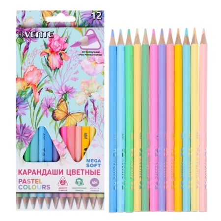 Pencils 12 colors, Devente Trio Mega Soft Pastel, three -sided case, super soft, 4M, 3 mm neckline, pastel colors