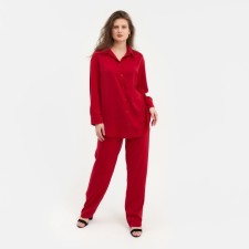 Women's costume (shirt, trousers) minku: Silk pleasure color red, size 52