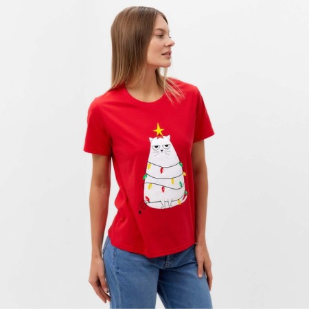 Women's T -shirt "Cat", red color, size 50-2