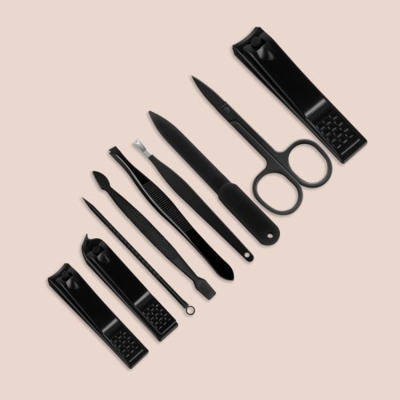 Manicure set, 9 items, in case, black color-1
