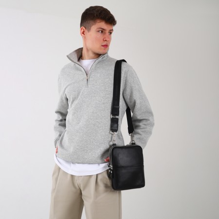 Male bag, textura over the shoulder, genuine leather, black color-7