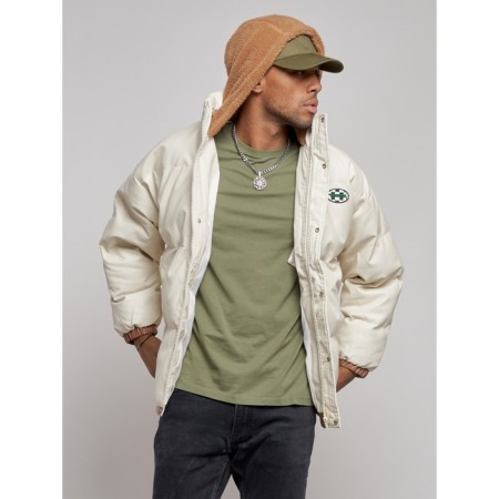 Eco -leather jacket men's, size 52, beige color-5