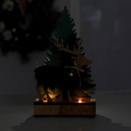 New Year's decor with backlight "Christmas trees and a deer with a bell" 6 × 4 × 19.5 cm, green-1