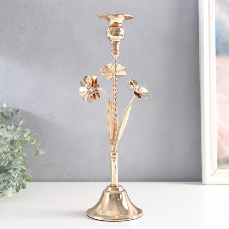 Summary metal per 1 candle "Three flowers" d-2.5 cm gold 10x10x33 cm-2