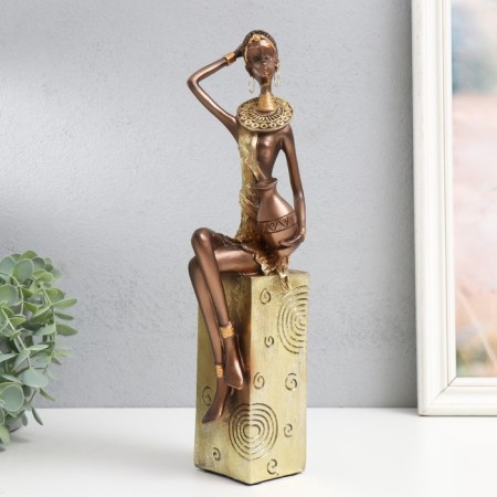 Souvenir Polystone "African with a jug, on the stand" Gold Pattern - circles 10.5x8x33.5 cm
