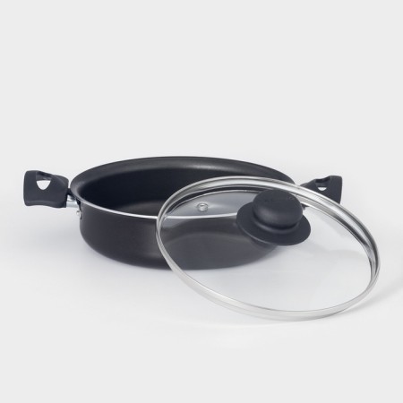 Consul, 1.5 l, D = 20 cm, glass cover, plastic handles, anti-stick coating, black color, black-1