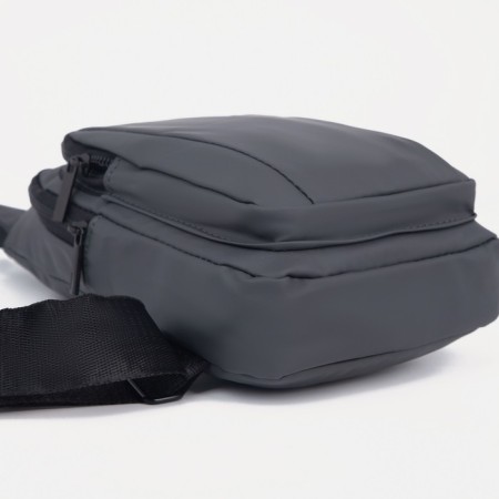 Male sling bag from textiles, headphone opening, gray color-2