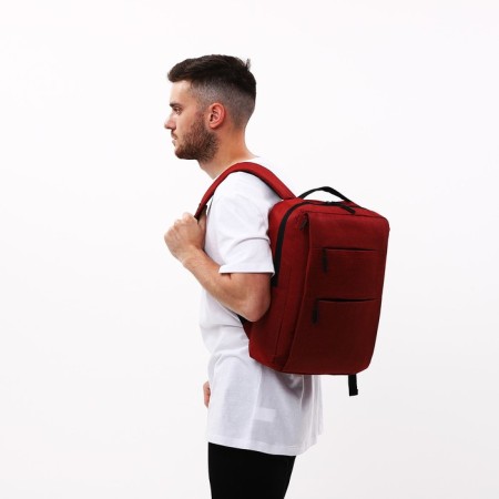 Male backpack on a zipper, 4 outer pockets, with USB, burgundy color-7