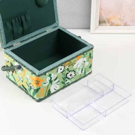 Casket for needlework "Summer flowers on green" 19x26x14.5 cm-5