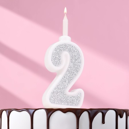 Candle for Cake "Super Blood", 10.4 cm, number "2", silver sparkle