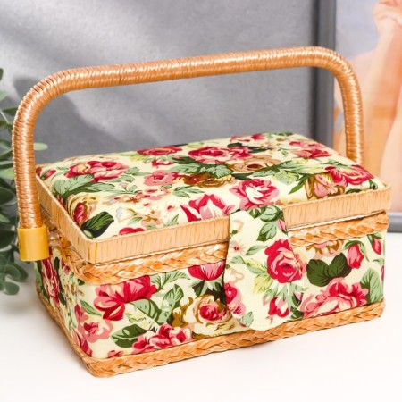 Casket for needlework "Pink buds" 10x13x19.5 cm-1