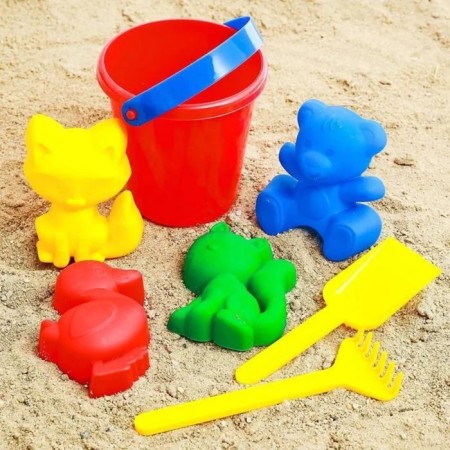 Set for playing in sand No. 1: Blide, 4 molds for sand, rakes, spatula, mix