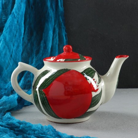 Set of Tea Rishtan Ceramics "Pomegranate", 9 objects (teapot-0.8l, Pialy-0.5/0.3l)-6