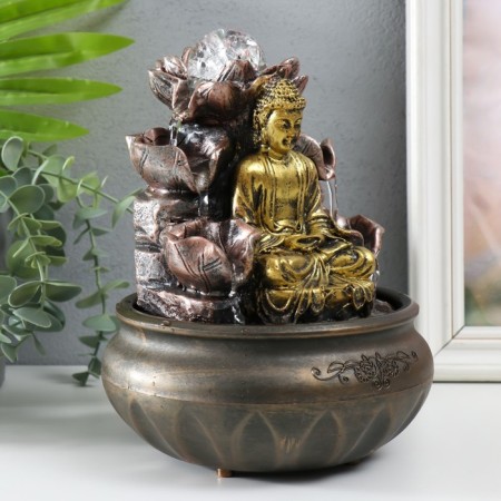 Table fountain with backlight "Buddha at the fountain with lotus" 16x16x21 cm-1