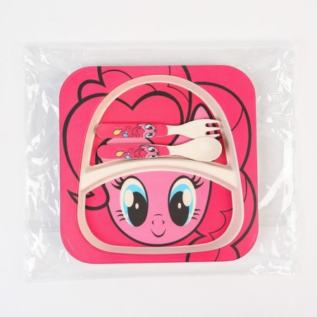 A set of children's bamboo dishes, 3 objects: plate, fork, spoon "Pinky Pie", My Little Pony-8