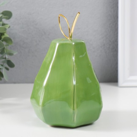 Souvenir ceramics, metal "Green pear with faces, with a twig" 10x10x16 cm-3