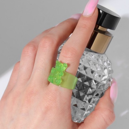 Ring "Marmalade Bear" is wide, the color is green, size 18-1