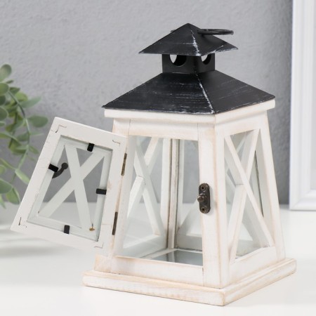 Summary tree on 1 candle "Lantern Trapezius" white aged 12.5x12.5x21 cm-2