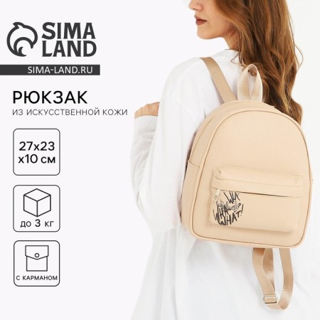 School backpack of artificial leather with pocket What that 27x23x10 cm