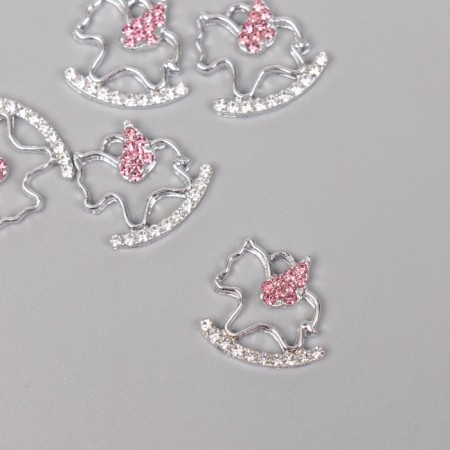 Decor for creativity metal, rhinestones "Horse with a pillow" silver, pink 1.7x1.8x0.3 cm