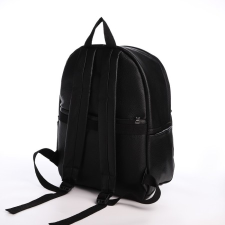 Youth backpack of artificial leather with lightning, 4 pockets, black color-2
