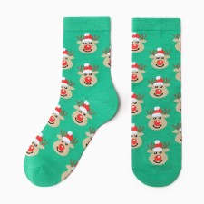 Women's socks New Year deer, green color, size 36-40