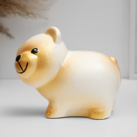 Piggy bank "Bear" white with gold, 11cm-1