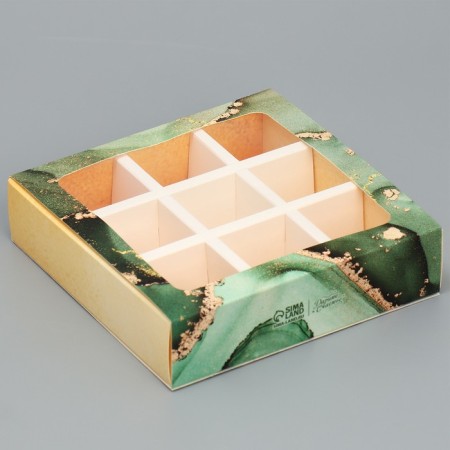 Box for sweets, confectionery packaging, 9 cells, “beloved teacher” 14.5 x 14.5 x 3.5 cm-2