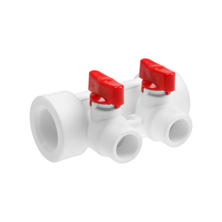 Collector Otmo P-F32*2, D = 32 mm, 2 outputs, with taps, polypropylene