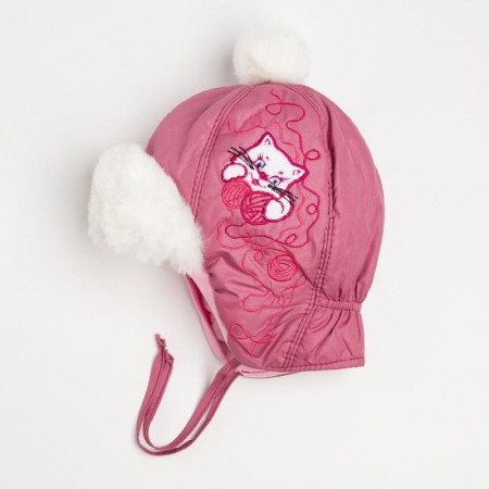 Kitty hat for a girl, lingonberry color, size 46-3
