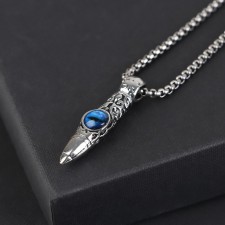 Pompeii pendulum of a dagger with an eye, the color is blue in black silver, 70 cm