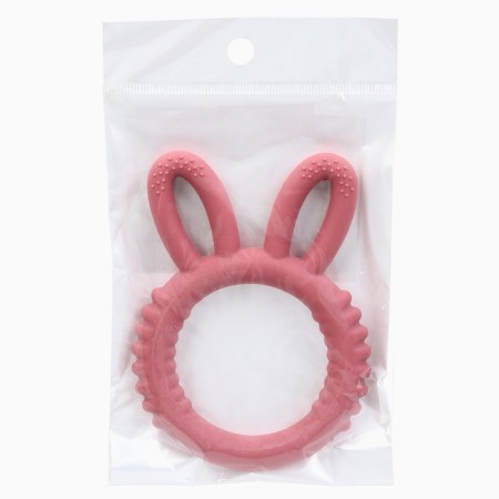 Silicone teether for teeth "Bunny", red color, crumb I-5