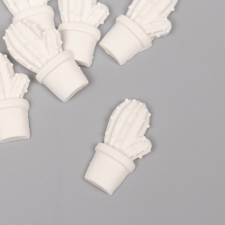 Decor for the creativity of Polystone "Cactus in a pot" White set 6 pcs 2x3.7 cm