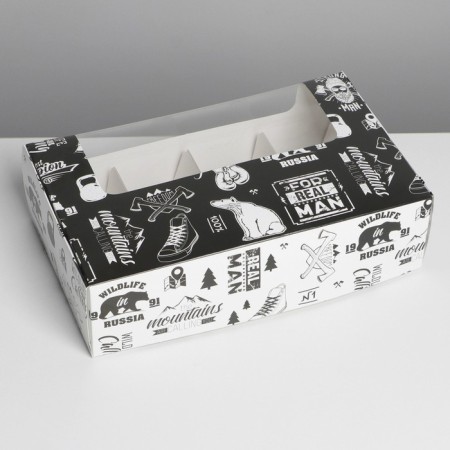 Eclaire box, confectionery packaging, 5 inserts, Man Pattern, 25.2 x 15 x 7 cm-1