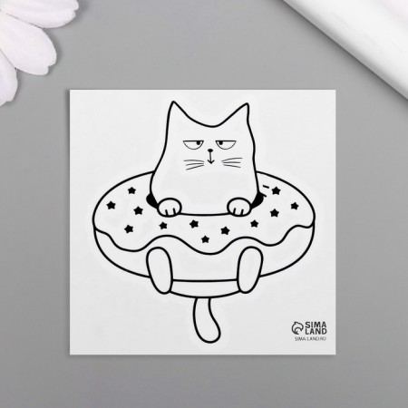 Tattoo on the body Black "Cat Donut" 6x6 cm-3