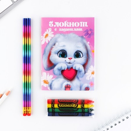 Set: notebook A6, pencils (2 pcs.) And wax crayons (4 pcs.) "The smallest"-1