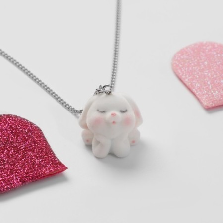 Children's pendant "chosen" bunny, white color in silver