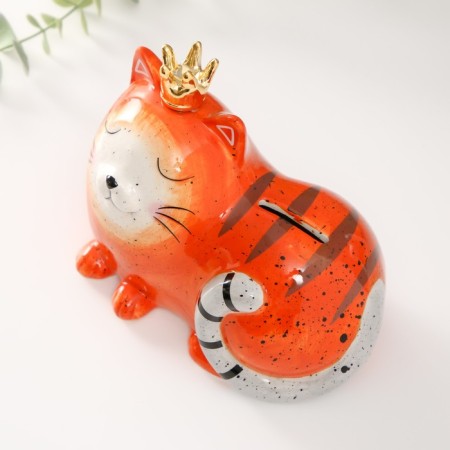 Piggy bank Ceramics "Sleeping red cat in the crown" 16.2x10.3x12.6 cm-4