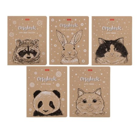 Notebook 48 sheets, in a cage, "with cute animals", craft cardboard cover, offset unit, mix
