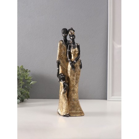 Souvenir Polystone "African Family" outfit with gold patterns 30.5x7.4x10.2 cm