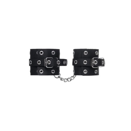 Single -layer handcuffs with Pecado BDSM eyelets, genuine leather, black-2