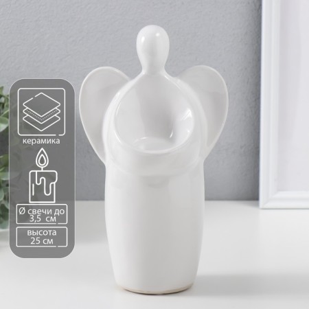 Ceramics candlestick per 1 candle "Angel" d = 3.5 cm white 14x9.5x25 cm