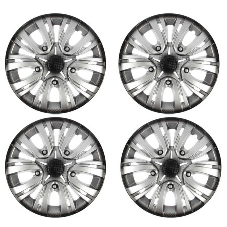 Wheel caps R14 "Lyon", silver-black carbonate, set 4 pcs.